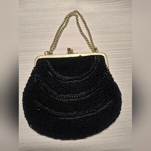 Elegant Black Beaded Evening Bag
